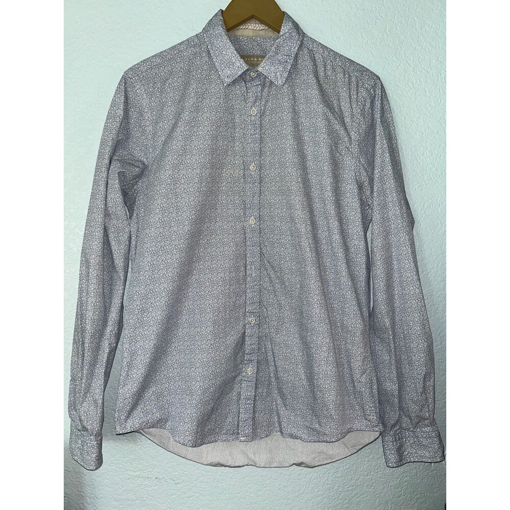 Zara Man Slim Fit Blue & White Floral Dress Shirt - Made in Portugal - M